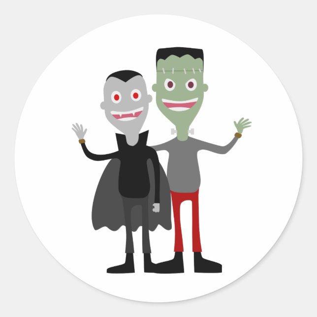 Dracula & Frankenstein Classic Round Sticker (Front)
