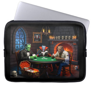 DRACULA & FRANKENSTEIN'S HALLOWEEN MONSTER POKER LAPTOP SLEEVE