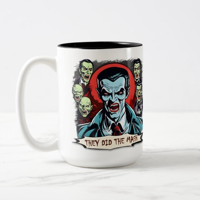 Dracula Vampire Retro Horror Comic Graphic Two-Tone Coffee Mug (Left)