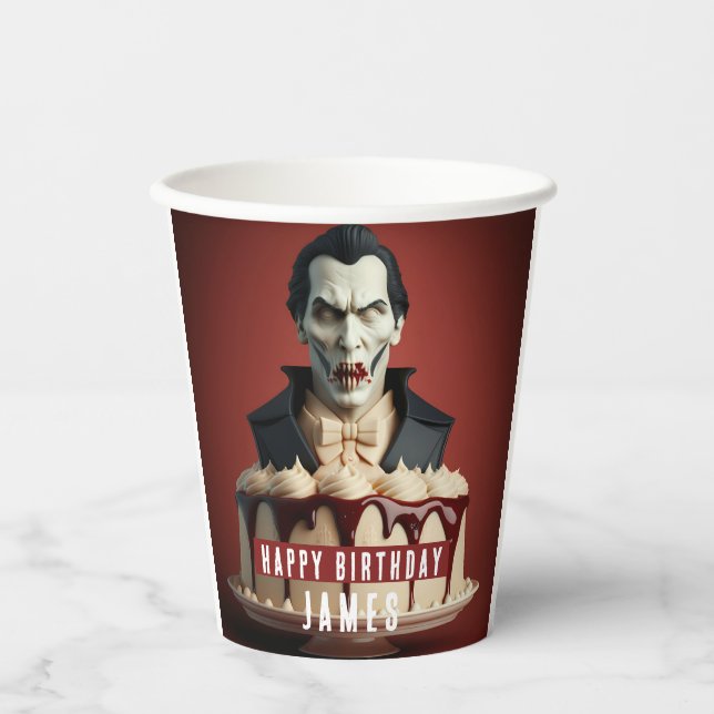 Dracula Vampire themed Cream Cake - Birthday Paper Cups (Front)