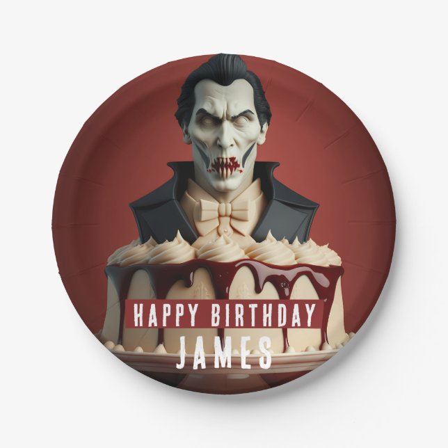Dracula Vampire themed Cream Cake - Birthday Paper Plate (Front)