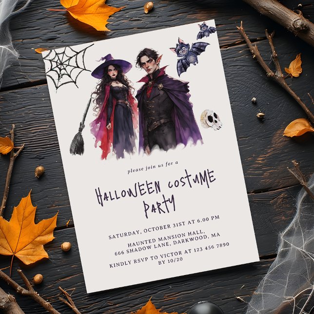 Dracula Witch Adults Halloween Costume Party Invitation (Creator Uploaded)