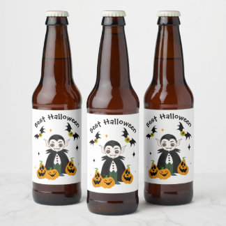 Dracula with pumpkins beer bottle label