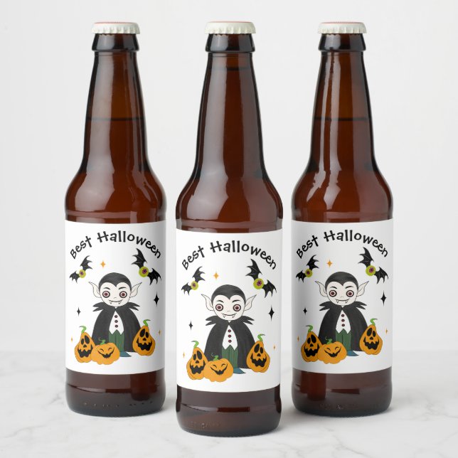 Dracula with pumpkins beer bottle label (Bottles)