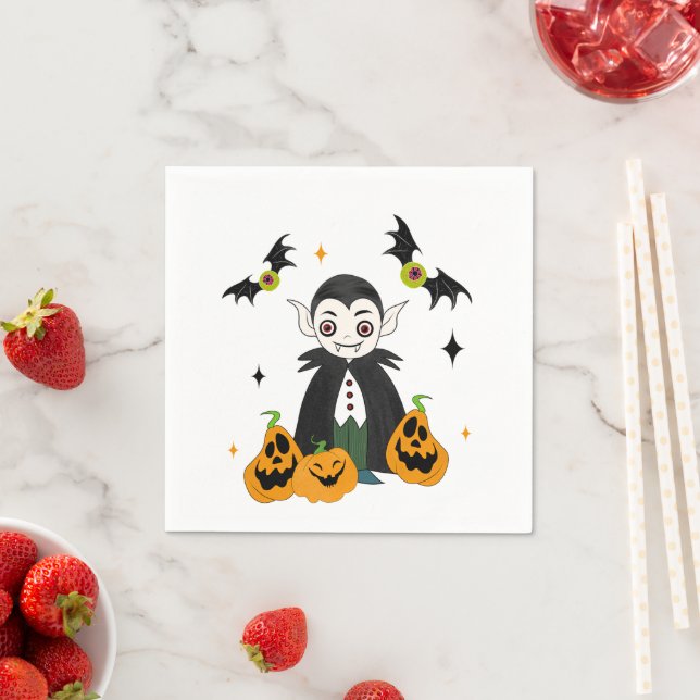 Dracula with pumpkins napkin (Insitu)