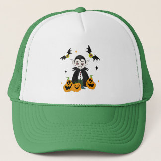 Dracula with pumpkins trucker hat