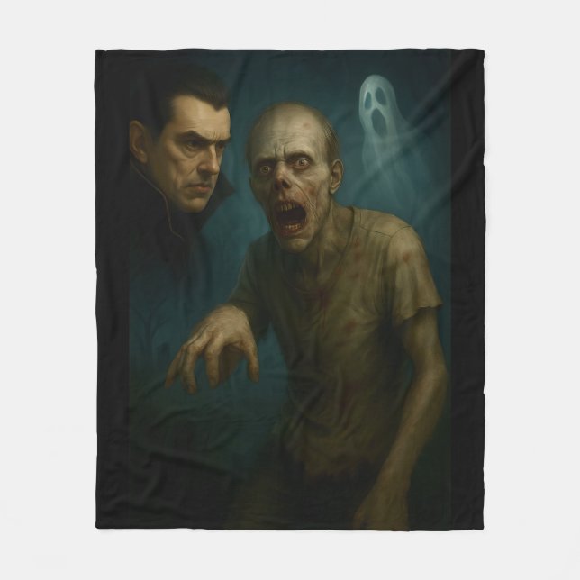 Dracula, Zombie & Ghost "Window Display"  Fleece Blanket (Front)