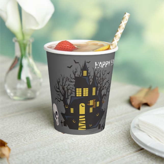 Dracula's Castle Spooky Halloween Paper Cups (Insitu)