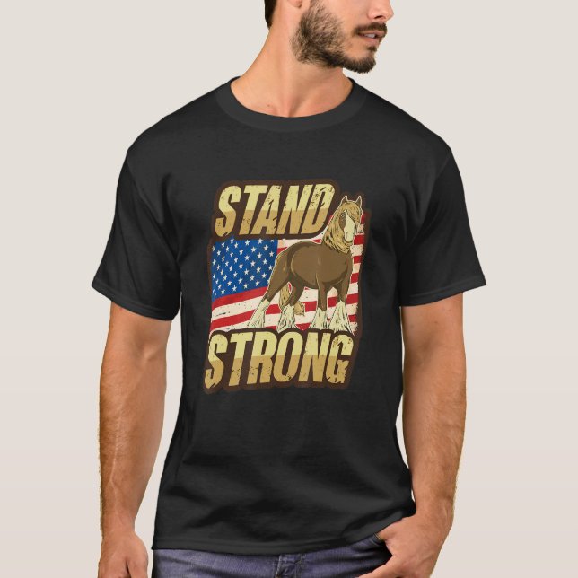 Draft Horse Meme With American Flag Design T-Shirt (Front)