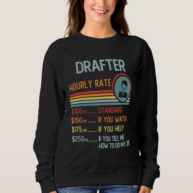 Drafter Hourly Rate  Retro Job Title Sweatshirt (Front)