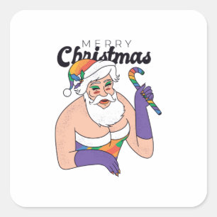 Drag queen santa square sticker
