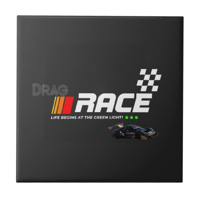 "Drag Race Car Graphic-Design Ceramic Tile (Front)