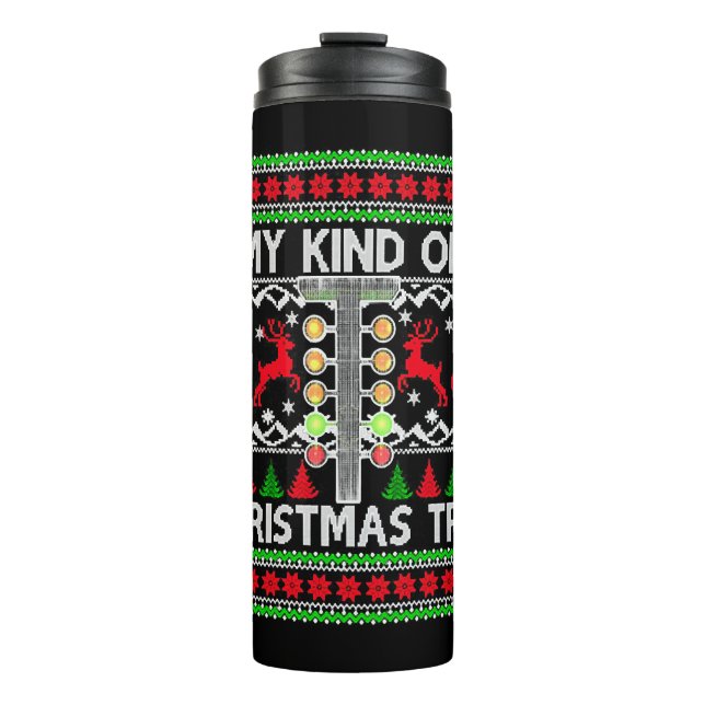 Drag Racing Christmas Tree Ugly Xmas Sweater Thermal Tumbler (Front)