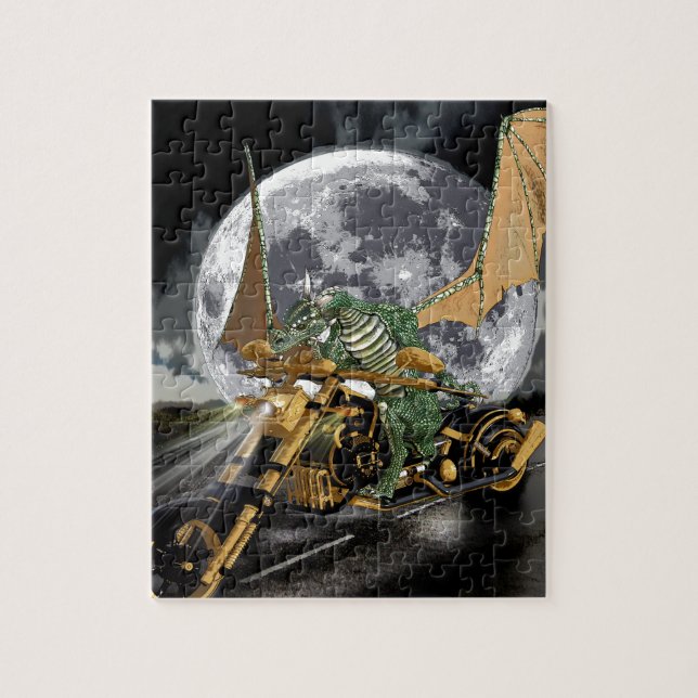 Drag-racing Dragon and Moon Fantasy Artwork Jigsaw Puzzle (Vertical)