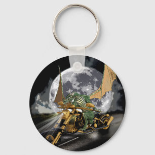 Drag-racing Dragon and Moon Fantasy Artwork Key Ring