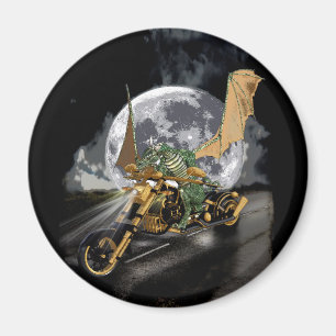 Drag-racing Dragon and Moon Fantasy Artwork  Magnet
