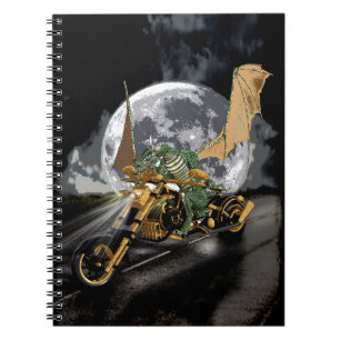 Drag-racing Dragon and Moon Fantasy Artwork Notebook