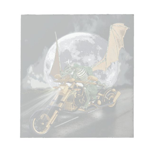 Drag-racing Dragon and Moon Fantasy Artwork Notepad (Front)