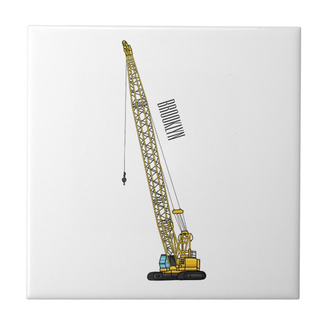 Dragline excavator cartoon illustration ceramic tile (Front)