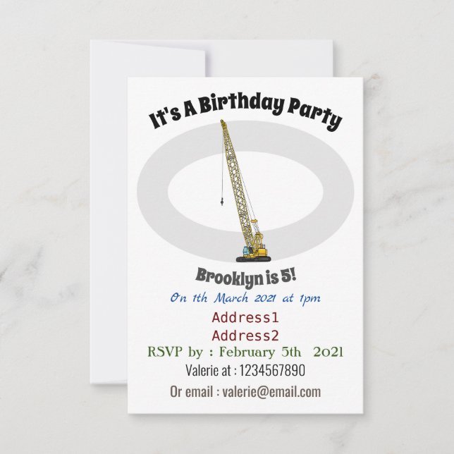 Dragline excavator cartoon illustration invitation (Front)