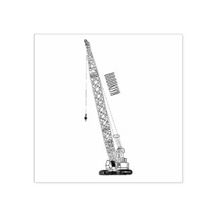 Dragline excavator cartoon illustration rubber stamp