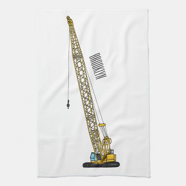 Dragline excavator cartoon illustration tea towel (Vertical)