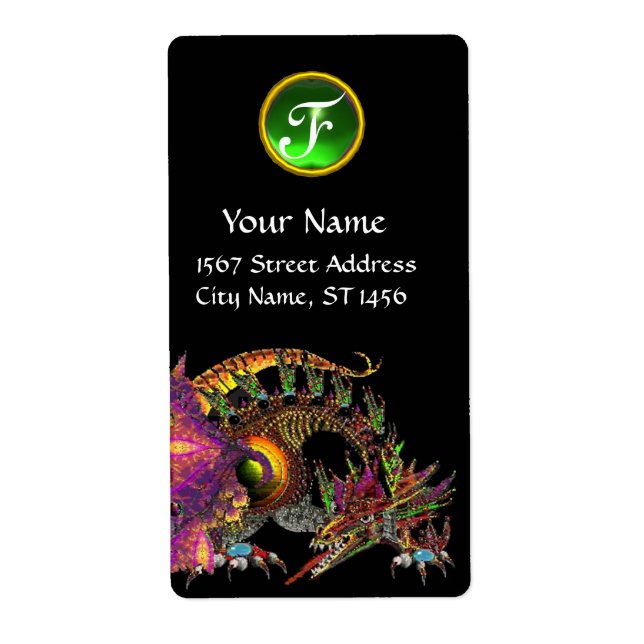 DRAGO / FANTASY DRAGON Green Emerald Gem Monogram (Front)