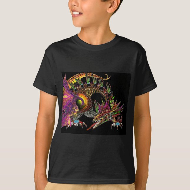 DRAGO / FANTASY DRAGON IN GOLD PURPLE AND BLACK T-Shirt (Front)