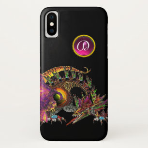 DRAGO,FANTASY DRAGON,PINK PURPLE GEMSTONE MONOGRAM iPhone X CASE