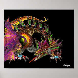 DRAGO / FANTASY GOLD DRAGON IN PURPLE AND BLACK POSTER