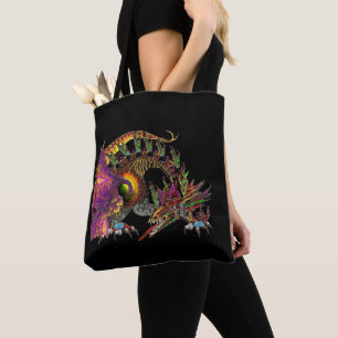DRAGO / FANTASY GOLD DRAGON IN PURPLE AND BLACK TOTE BAG