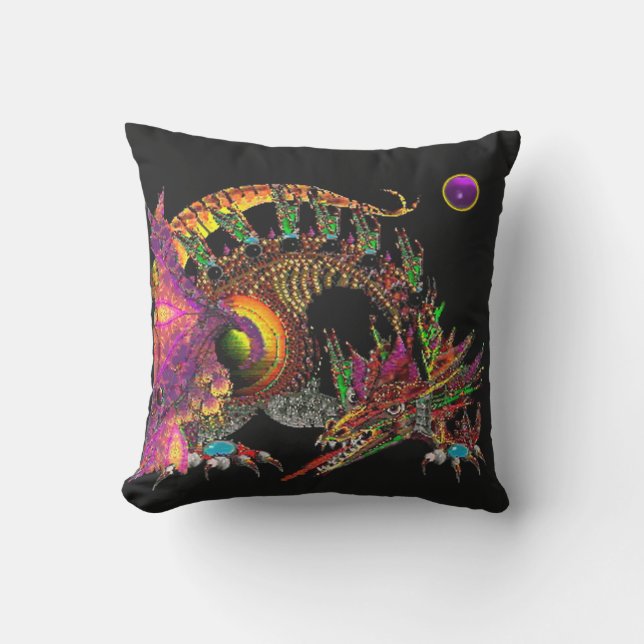 DRAGO /FANTASY GOLD DRAGON,PURPLE BLACK MONOGRAM CUSHION (Front)