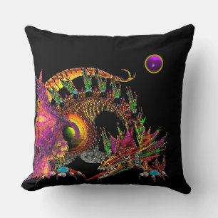 DRAGO /FANTASY GOLD DRAGON,PURPLE  BLACK MONOGRAM CUSHION