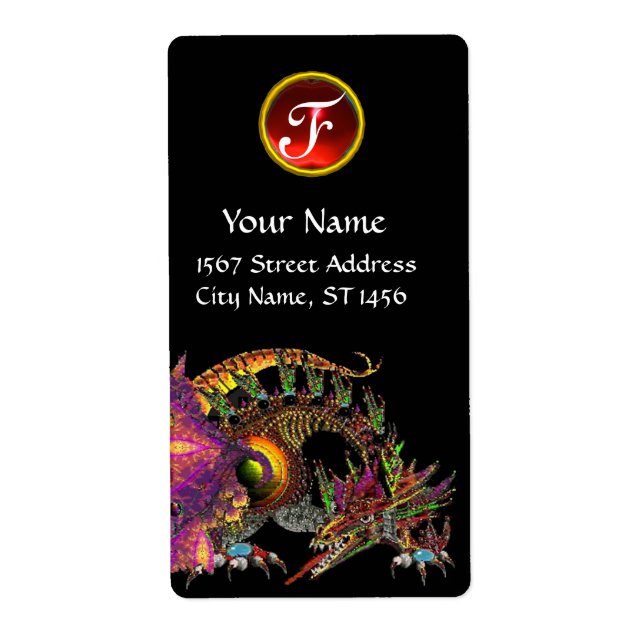 DRAGO / FANTASY GOLD DRAGON Red Ruby Gem Monogram (Front)