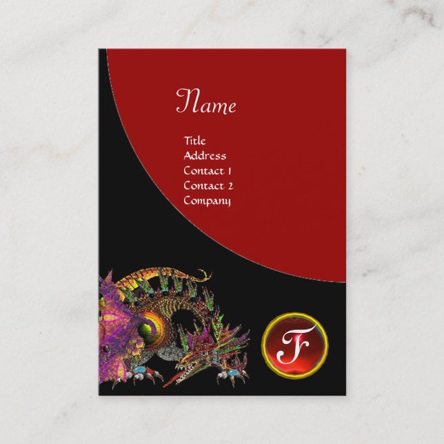 DRAGO GEM STONE MONOGRAM black purple violet ruby Business Card (Front)