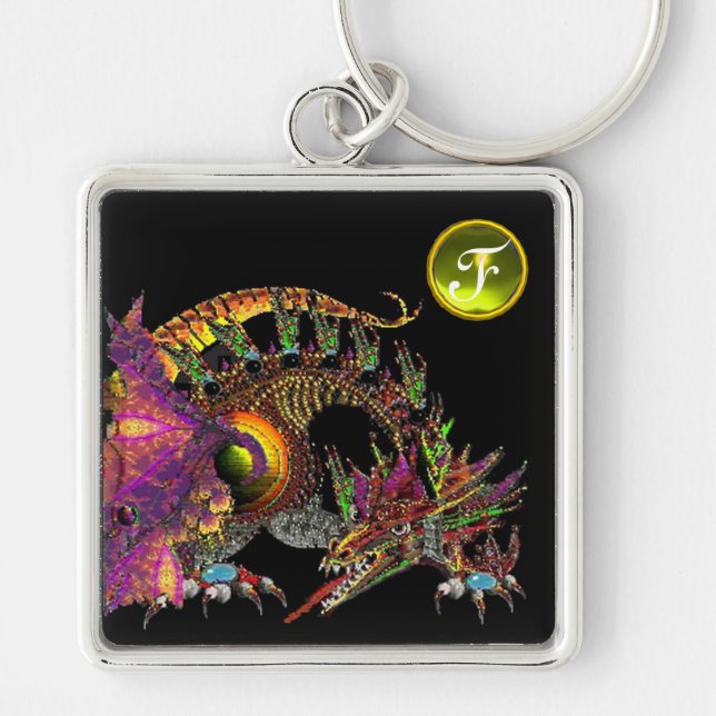 DRAGO , Green Yellow Topaz Monogram Key Ring (Front)