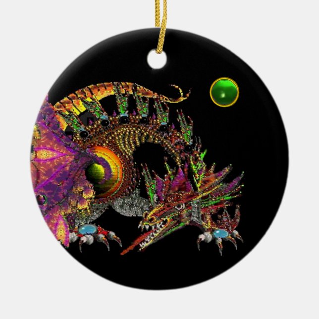 DRAGO Pink Green Emerald Monogram Ceramic Tree Decoration (Front)