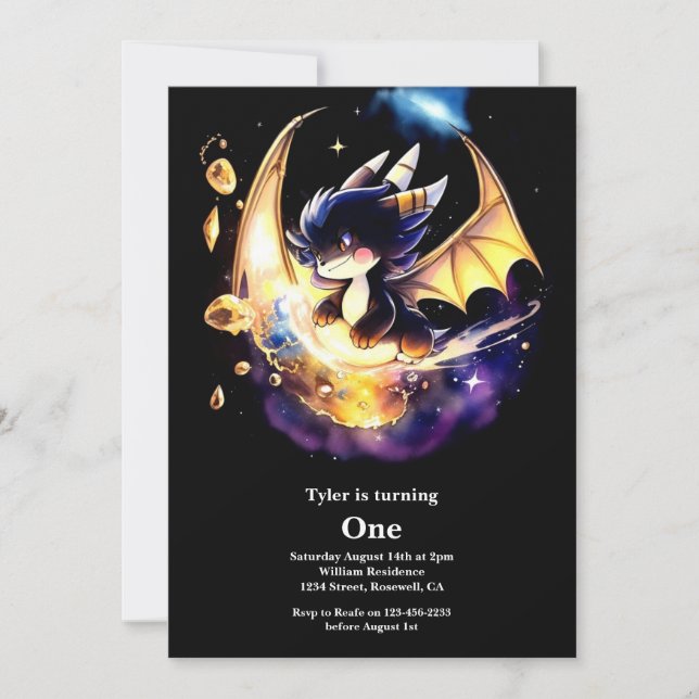 Dragon 1st Birthday Invitation (Front)