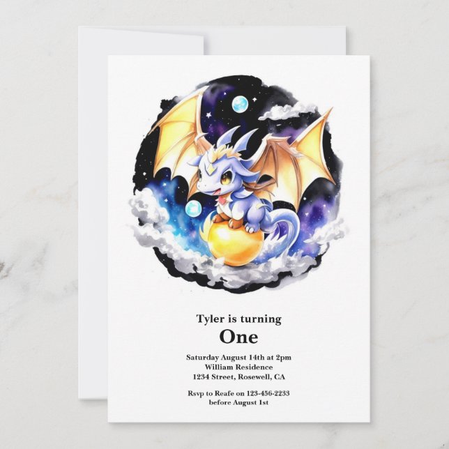 Dragon 1st Birthday Invitation (Front)