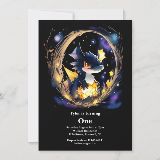Dragon 1st Birthday Invitation (Front)