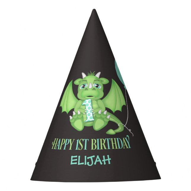 Dragon 1st Birthday Paper Party Hats Personalised (Front)