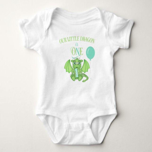 Dragon 1st Birthday Romper Baby Bodysuit (Front)