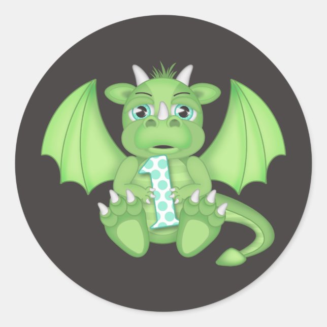 Dragon 1st Birthday Round Stickers (Front)