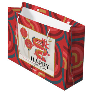 Dragon 2024 Red Chinese New Year Holiday Large Gift Bag