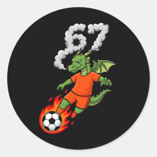 Dragon 67 Fire Soccer Smoke Funny Fantasy Sports Classic Round Sticker