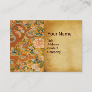DRAGON AMONG PEONIES ,FLOWERS .GREEN LEAVES Floral Business Card