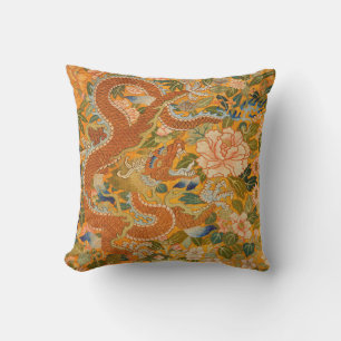 DRAGON AMONG PEONIES,FLOWERS,GREEN LEAVES Floral Cushion