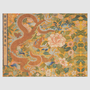 DRAGON AMONG PEONIES,FLOWERS,GREEN LEAVES Floral Tissue Paper
