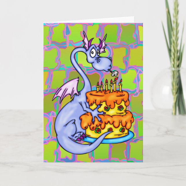 Dragon and Birthday Cake Card (Front)