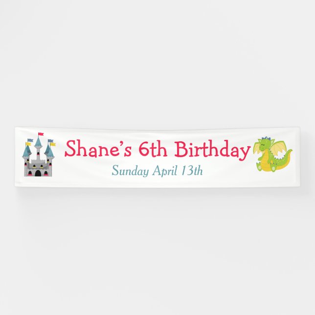 Dragon and Castle Birthday Party Banner (Horizontal)